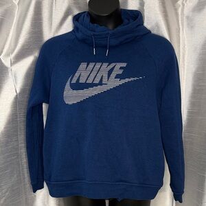 Nike Blue Swoosh Funnel Neck Women’s L Pockets Hoodie Sweatshirt